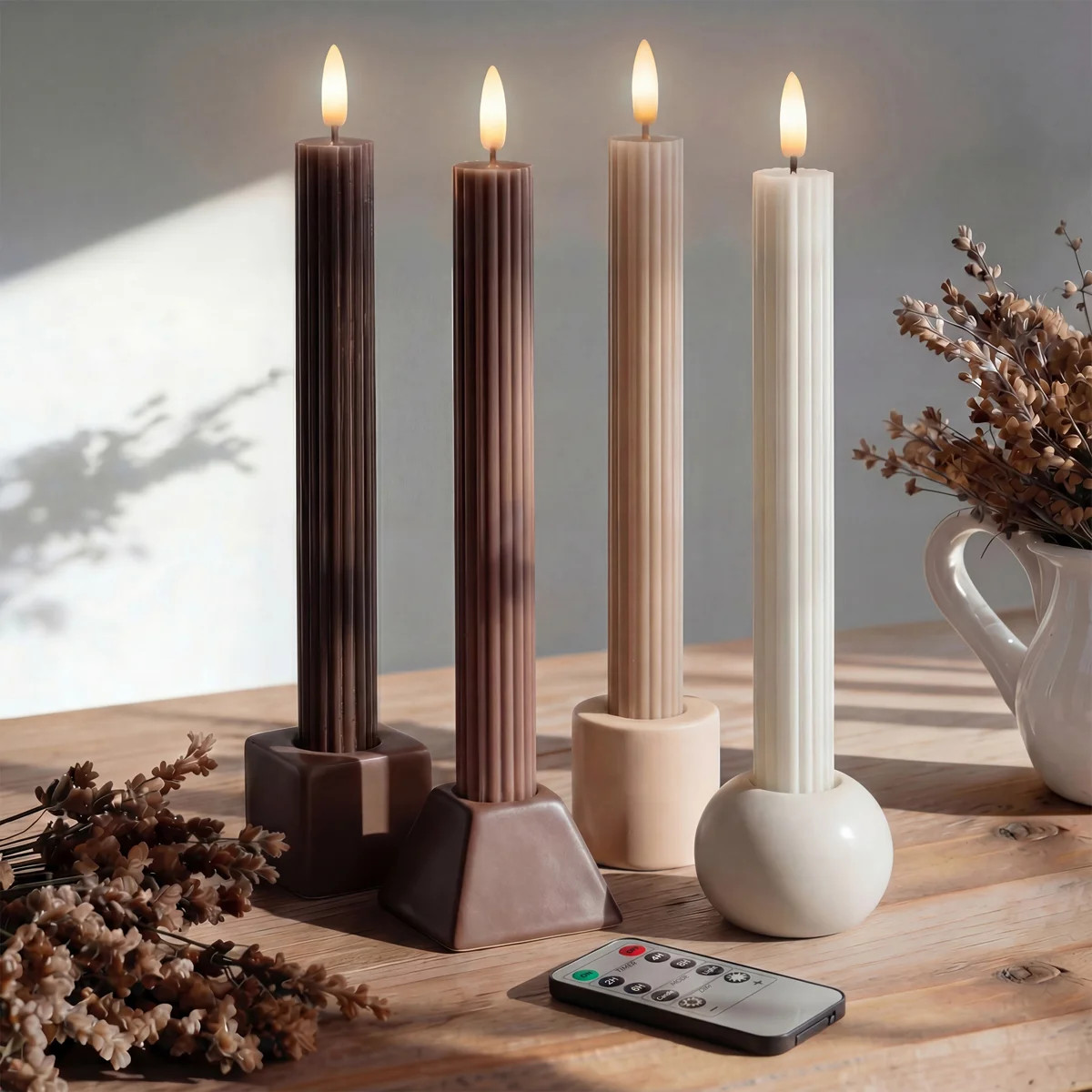 WYZworks Coordinated Chocolatey Mocha Brown 4 Pack Set, 10" LED Flameless Fluted Ribbed Grooved T... | Wayfair North America