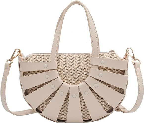 Woven Straw Shoulder Bag for Women Mini Hollow Semicircle Handle Handbags Beach Bag | Amazon (US)