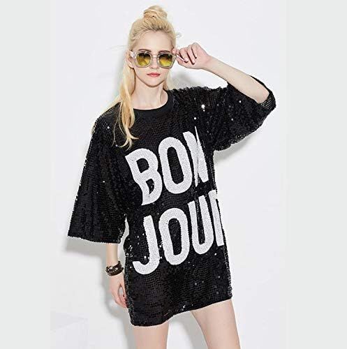 P&R Sparkle Glitter Sequins Hip Hop Jazz Dancing T-Shirt Dress Plus Size Clubwear | Amazon (US)