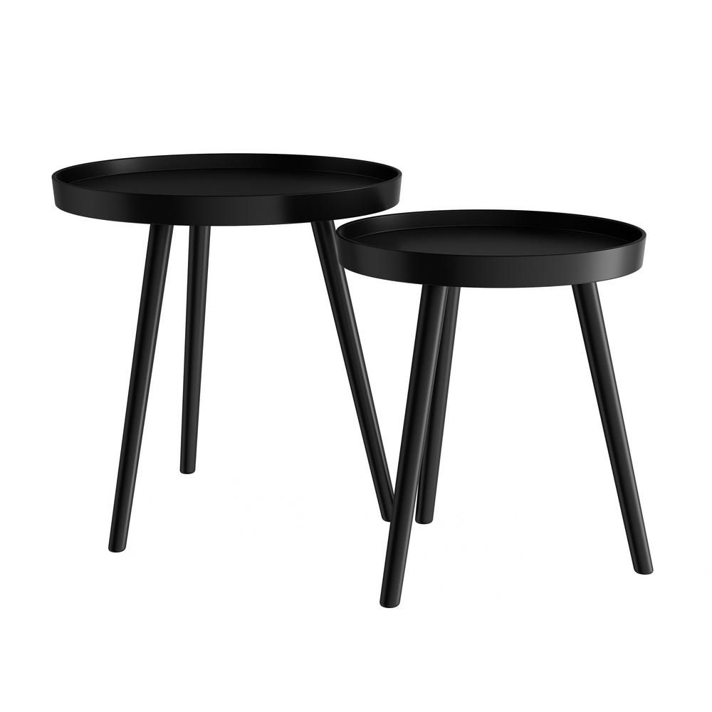 Lavish Home Wooden Nesting Round Tray Top Matte Black Side Tables (Set of 2)-HW0200178 - The Home... | The Home Depot