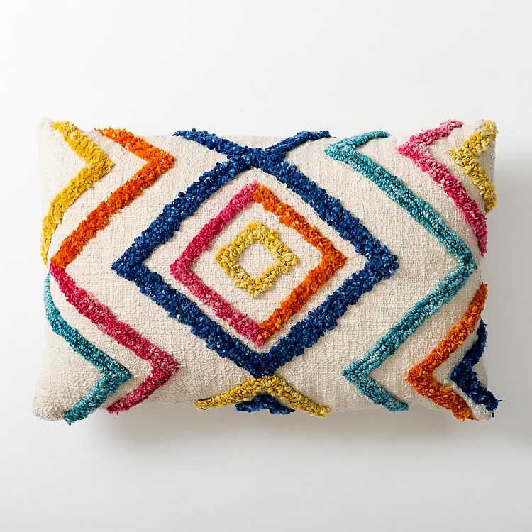 Colorful Tufted Diamond Outdoor Lumbar Pillow | Kirkland's Home