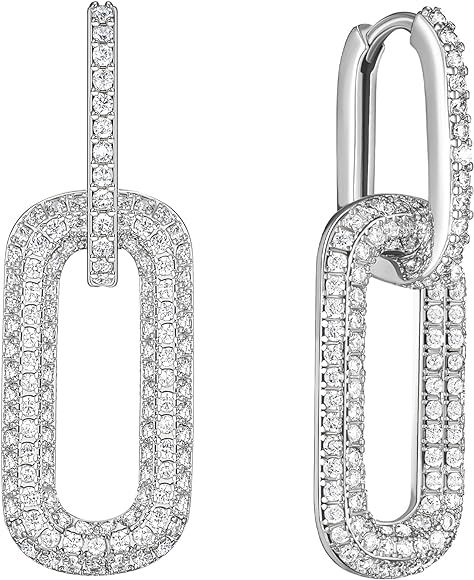SWEETV 14K Gold Convertible Paperclip Earrings for Women, Cubic Zirconia Dainty Link Huggie Hoop ... | Amazon (US)