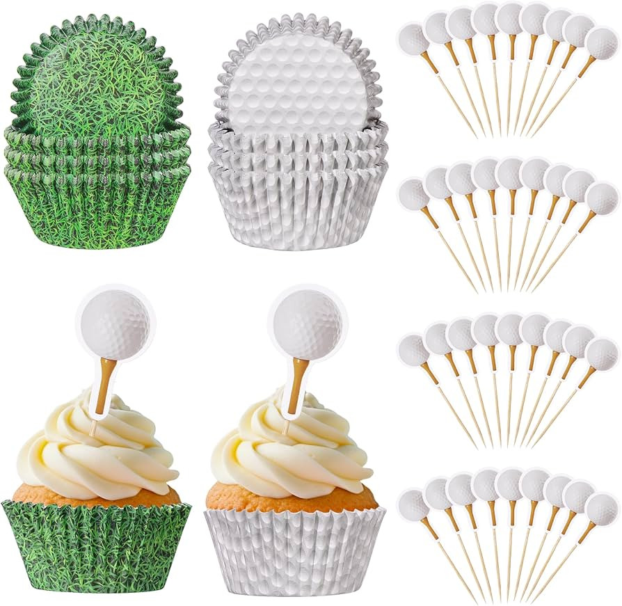 Golf Cupcake Liners with Toppers, 200PCS Green Grass & White Golf Balls Patterns Baking Cups Muff... | Amazon (US)