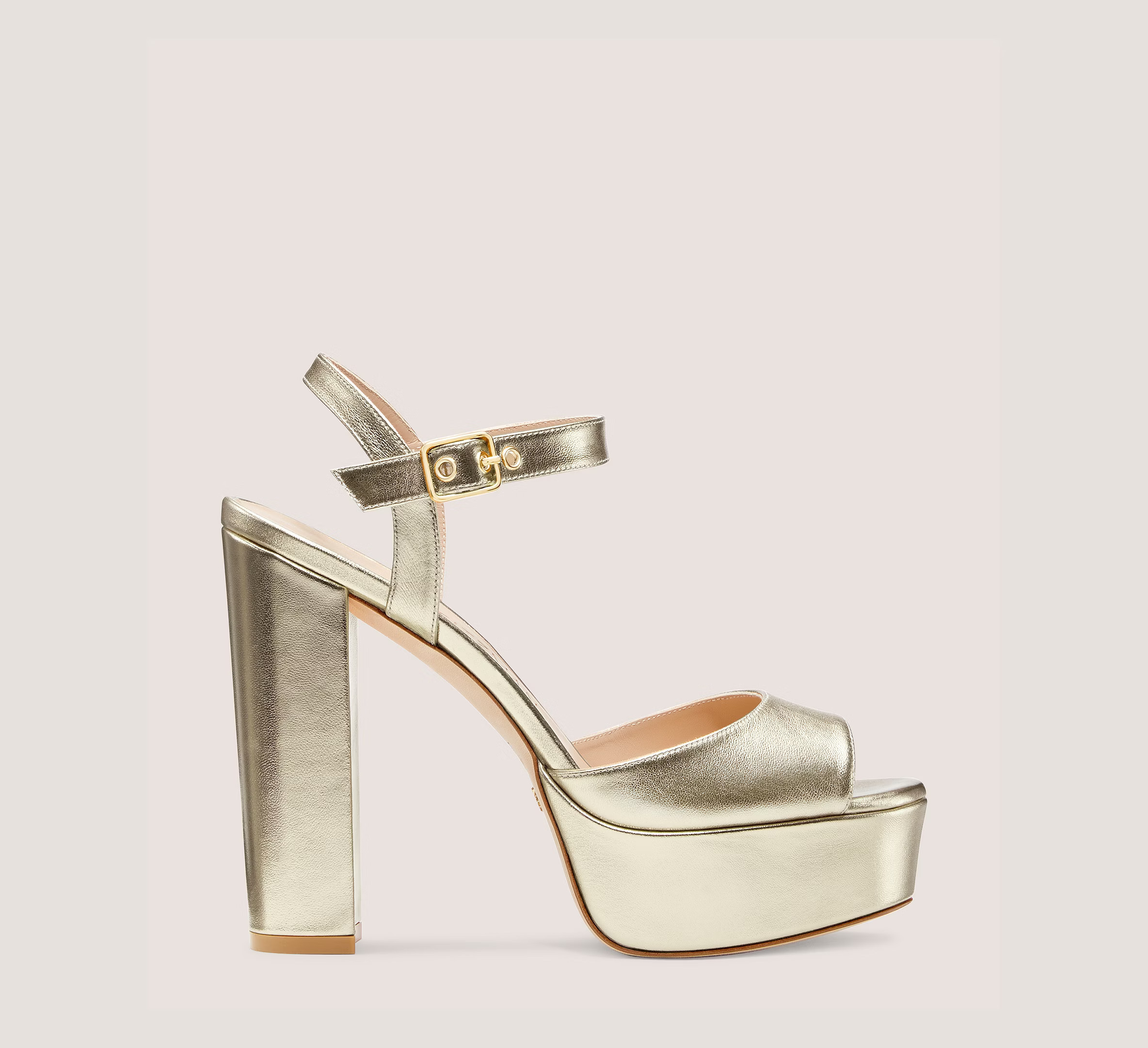 Stuart Weitzman Ryder 95 Platform Sandal , Platino Gold Liquid Metallic Leather, Size: 9.5 Medium | Stuart Weitzman Outlet