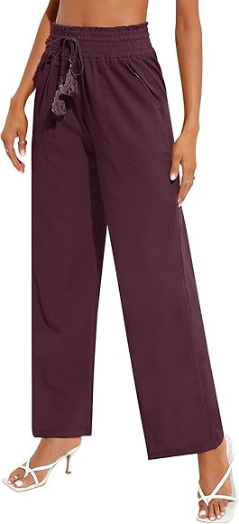 Rapbin Women's Cotton Linen Pants Casual Drawstring Loose Elastic Waist Beach Trousers with Pocke... | Amazon (US)