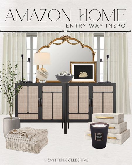 Amazon home entry way inspiration! Including these two cabinets, marble table lamp, gold mirror, candlesticks, black bowl, chain link decor, throw blanket, faux olive tree, planter, curtains, candle, decorative box, and artwork 

Amazon, Amazon home, Amazon finds, Amazon furniture, entry way inspiration, entry way furniture, console table, Amazon home decor, Amazon favorites, looks for less, modern home decor, antique mirror

#LTKSeasonal #LTKStyleTip #LTKHome