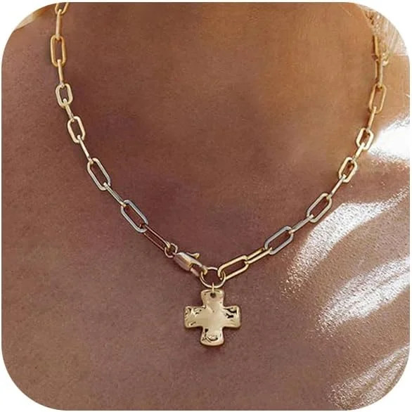 Chunky Cross Necklace for Women Trendy 14K Gold Silver Layered Statement Cross Pendant Charm Neck... | Walmart (US)
