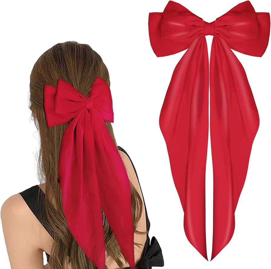 Big Satin Silky Barrettes, Long Tail French Bowknot Metal Pins, Hair Clamps and Clips for Women, ... | Amazon (US)