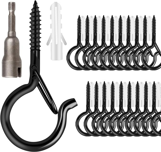 48 PCS Q-Hanger Hooks, Screw Hooks for Outdoor String Lights, Safety Buckle Design Cup Eye Hook f... | Amazon (US)