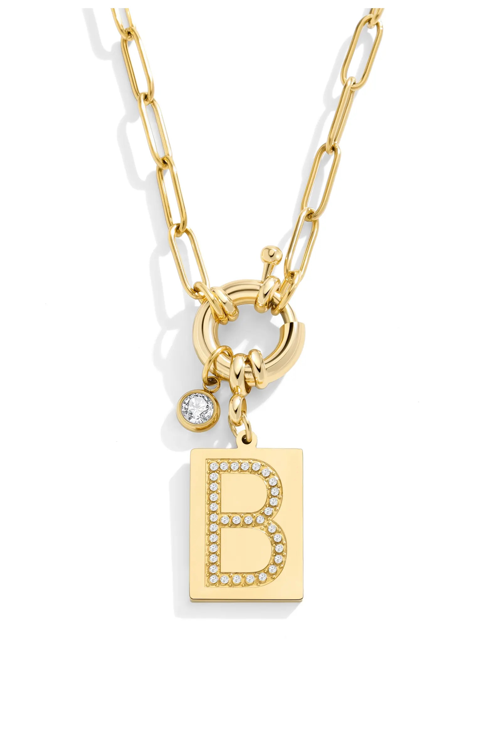 Pave Initial Pendant with Paperclip Chain Necklace | Nordstrom