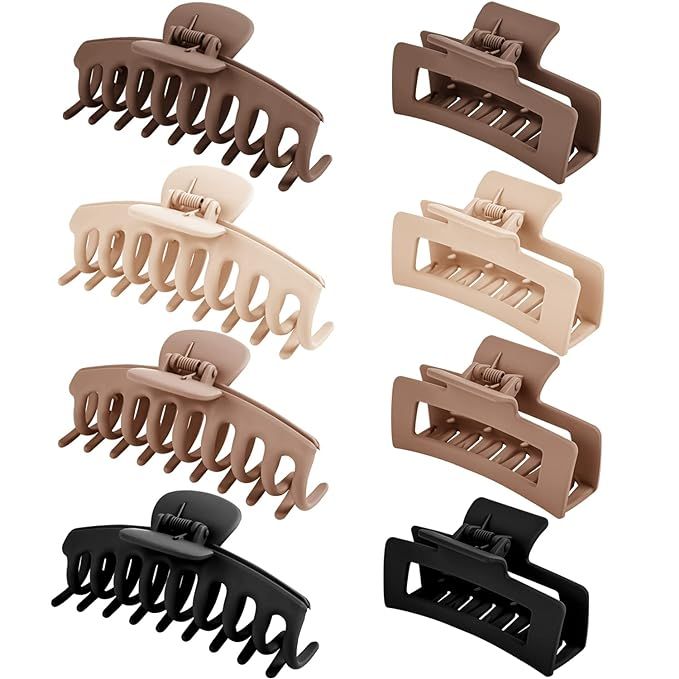 Amazon.com: 8 Pcs Neutral Hair Claw Clips, Nonslip Hair Clips for Women and Girl, Strong Hold Mat... | Amazon (US)