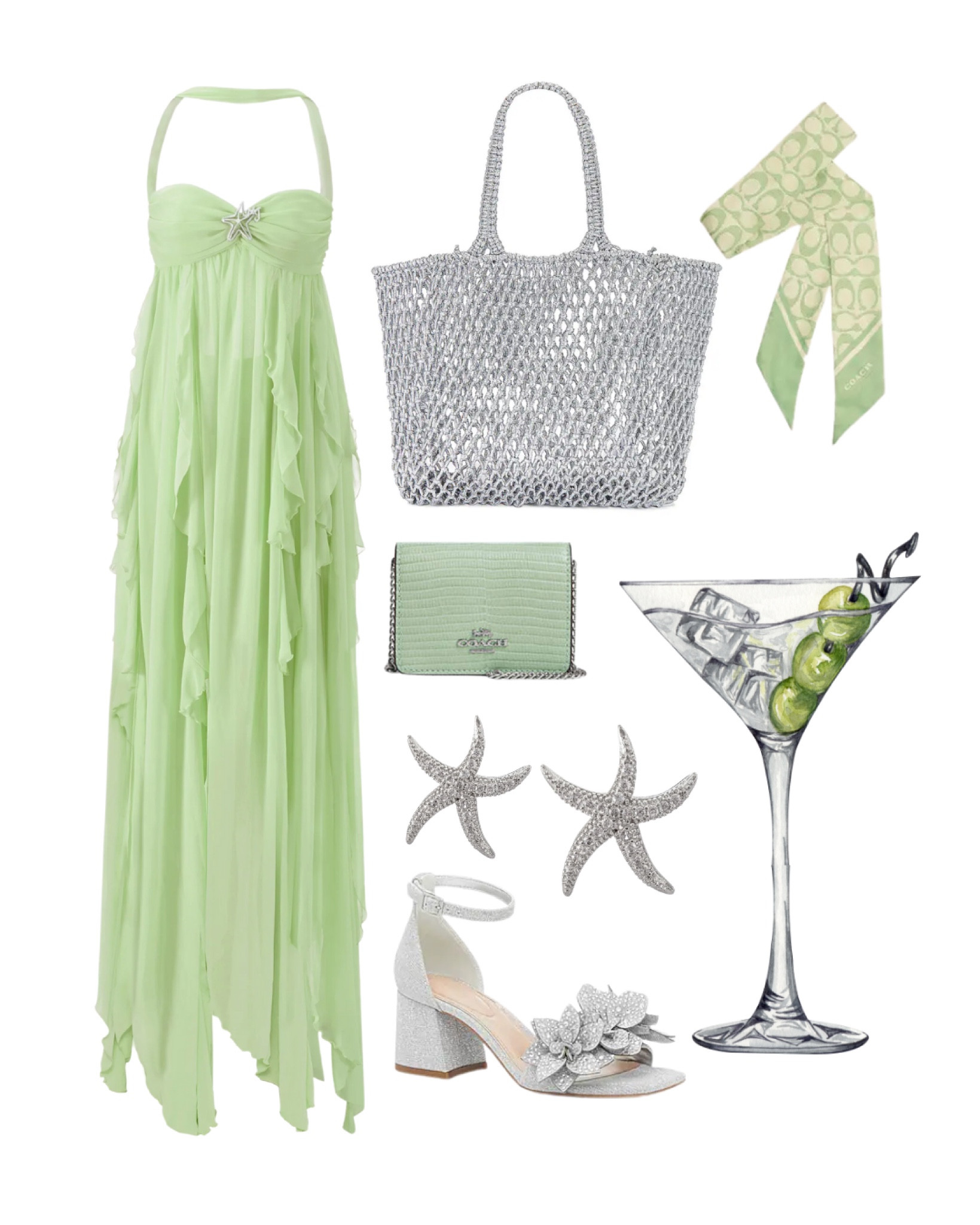 silver n mint mermaidcore 🍵 #mermaidcore #sirencore #vacationoutfits #nightout #weddingguest #mintgreen #silver #summerdress
