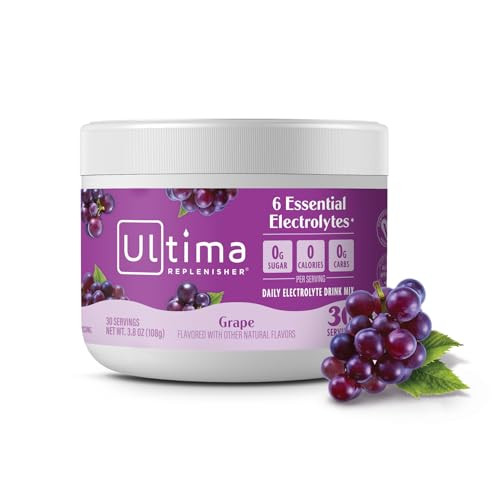 Ultima Replenisher Daily Electrolyte Powder Drink Mix – Grape, 30 Servings Canister – Zero Sugar Hydration Powder with 6 Electrolytes & Minerals – Sugar Free, Plant-Based & Keto Friendly | Amazon (US)