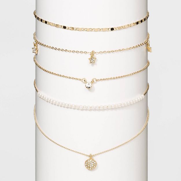 Crystal Acrylic Stones White Pearls Multi Chain Necklace Set - Wild Fable™ Gold | Target