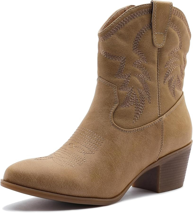 GLOBALWIN Women's Mid Calf The Western Cowboy Boots Fashion Cowgirl Boots For Women Low Heel | Amazon (US)
