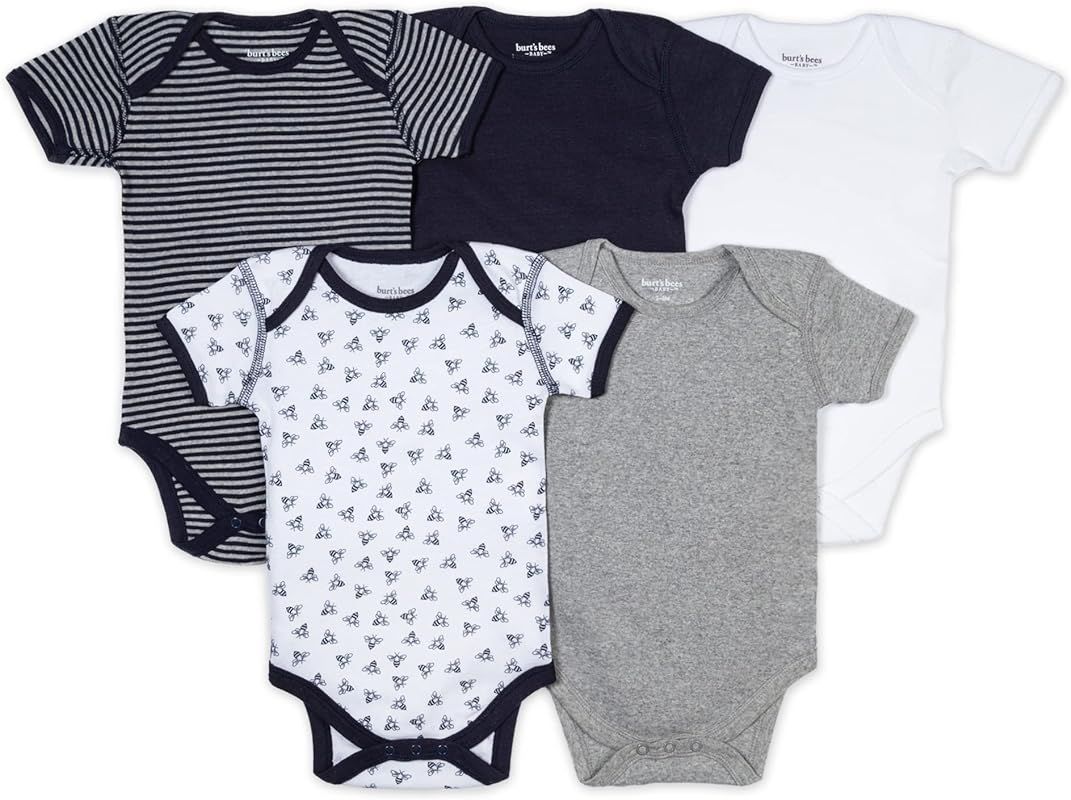 Burt's Bees Baby baby-boys Bodysuits, 5-pack Short & Long Sleeve One-pieces, 100% Organic Cotton | Amazon (US)