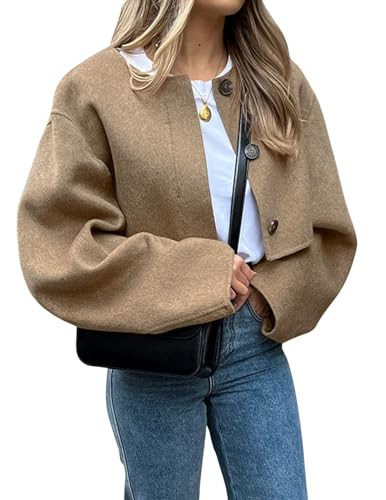 CHARTOU Wool Blend Pea Coat Short Jacket Peacoat Crop Jacket | Amazon (US)