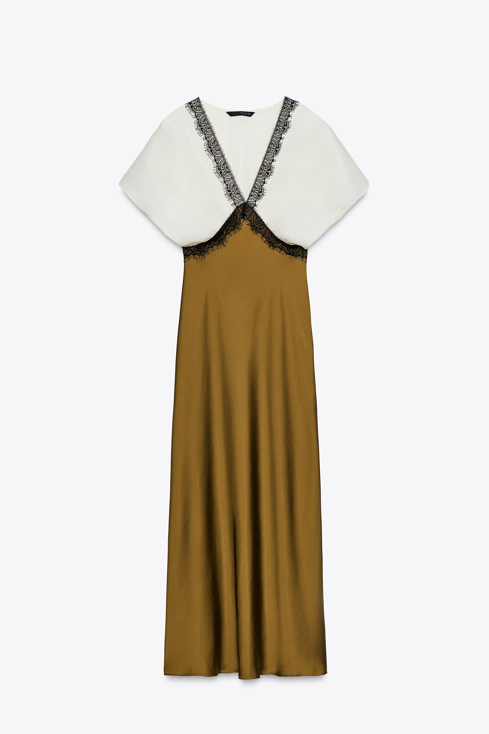 CONTRAST LACE SATIN EFFECT MIDI DRESS | Zara US
