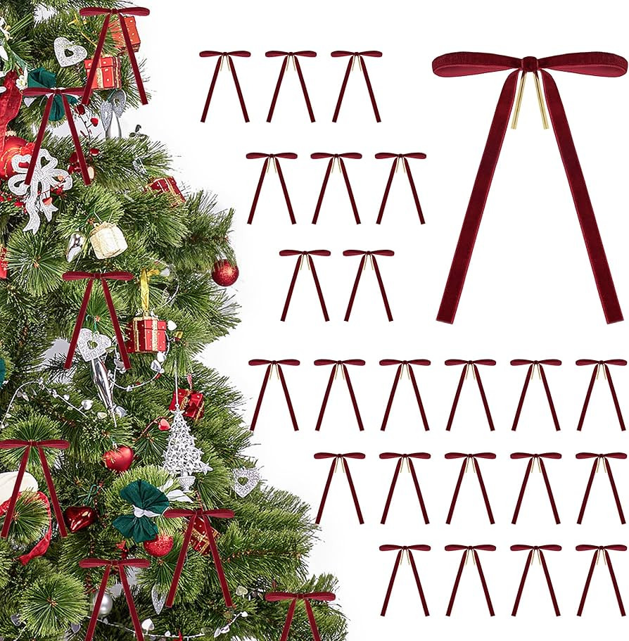 Der Rose 24Pcs Red Velvet Bows Burgundy Christmas Ornaments Ribbon Bows for Christmas Tree Garlan... | Amazon (CA)