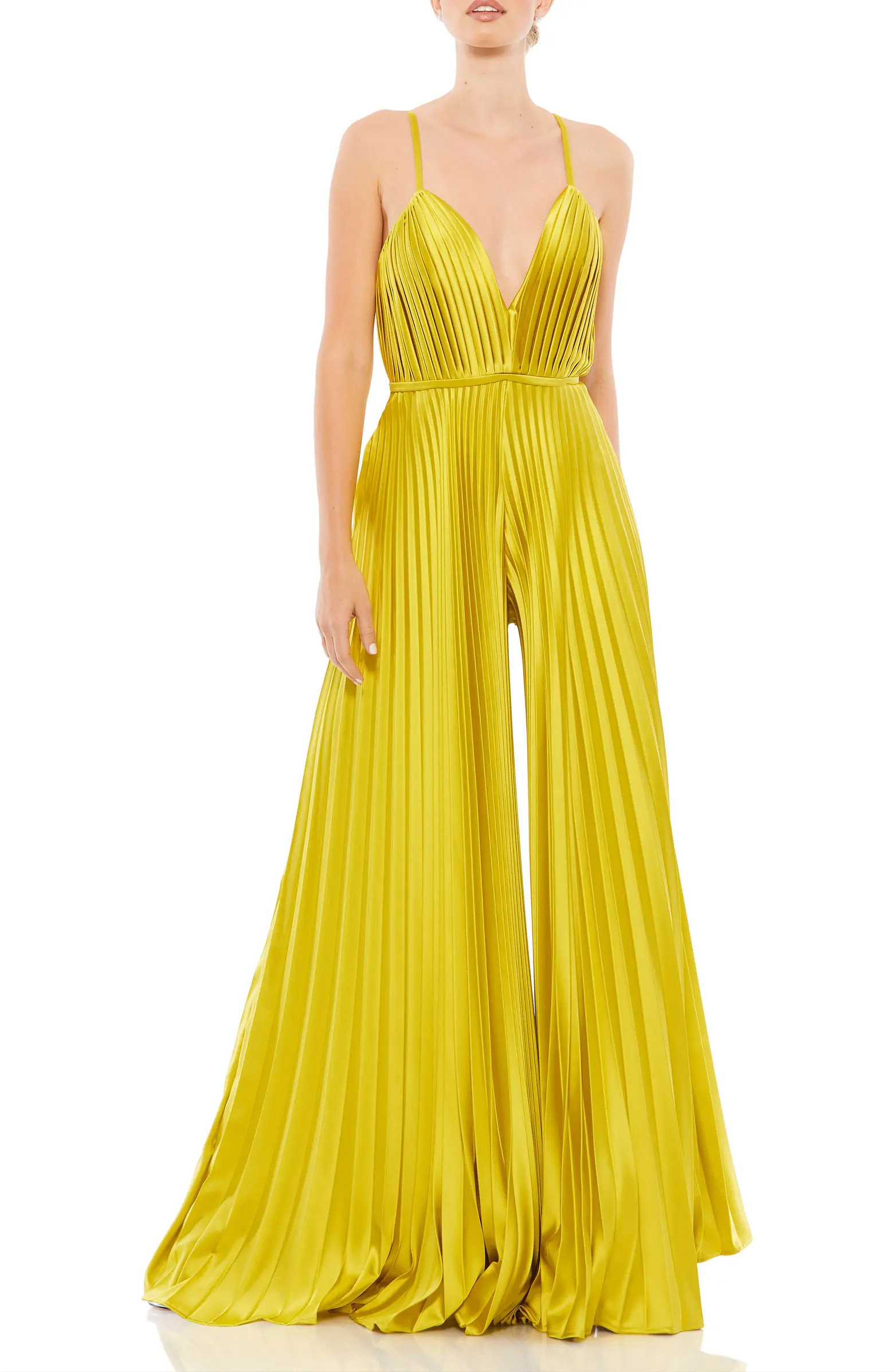 Pleated Plunge Neck Wide Leg Jumpsuit | Nordstrom