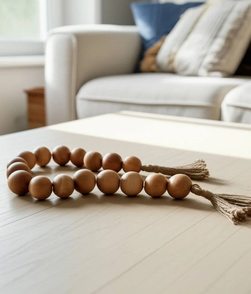 Mango Wood Bead Garland with Jute Tassel - Handcrafted Decorative Accent for Stylish Home Decor | Wayfair North America