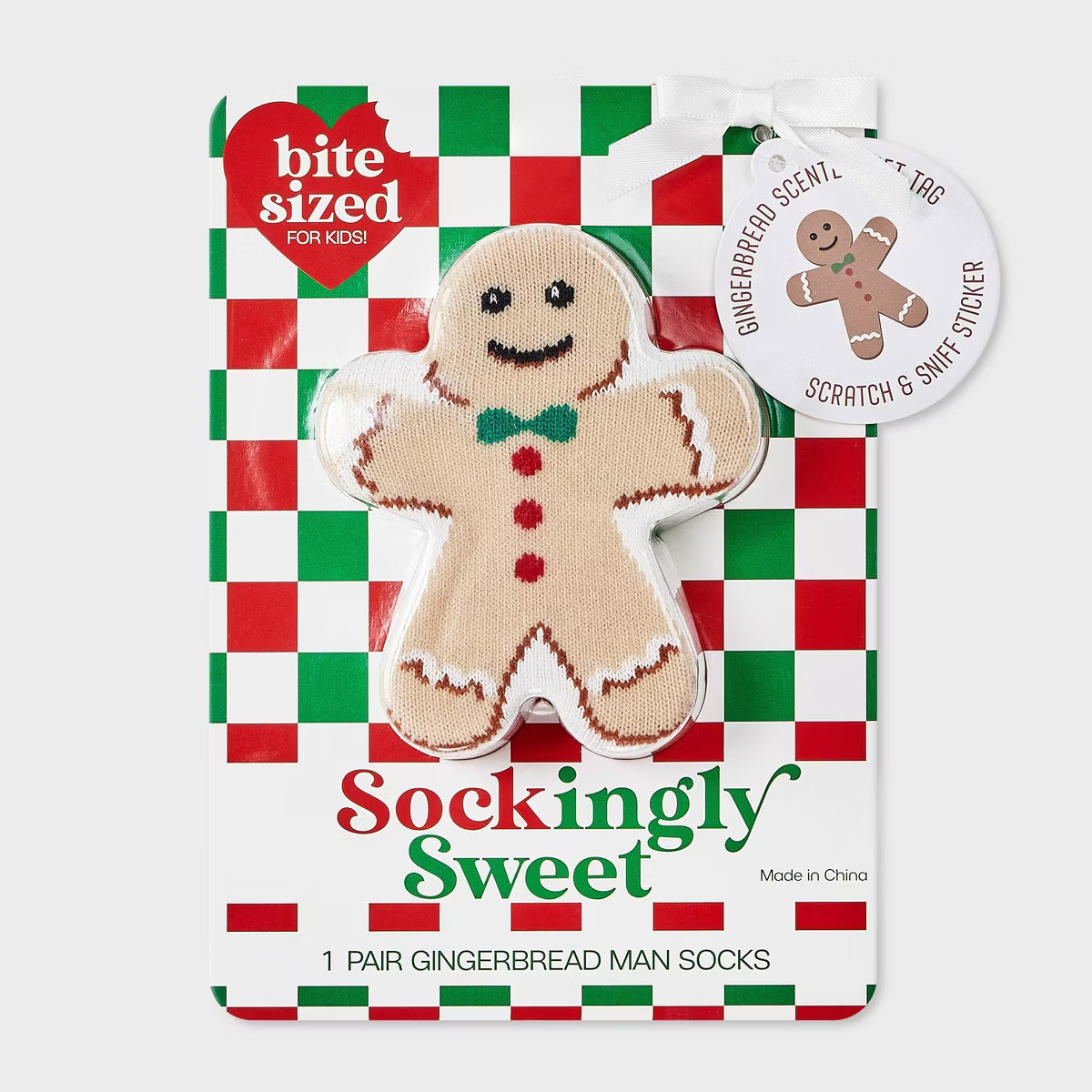 Kid's Gingerbread Man Christmas Crew Socks - Ivory/Red/Tan 2-5 | Target