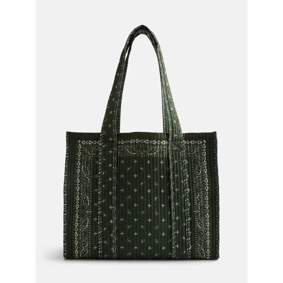 No Boundaries Quilted Tote Bag, Women's, Olive Bandana | Walmart (US)