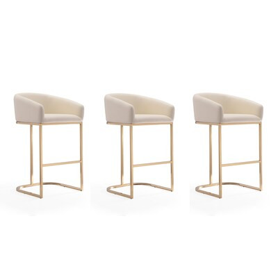 Manhattan Comfort Louvre Cream and Titanium Gold 30-in H Bar height Upholstered Metal Bar Stool w... | Lowe's