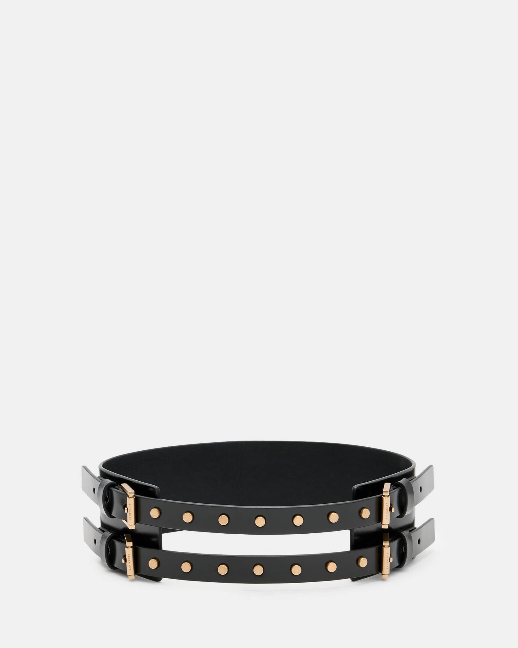 Elodie Double Buckle Leather Waist Belt BLACK/WARM BRASS | ALLSAINTS US | AllSaints US