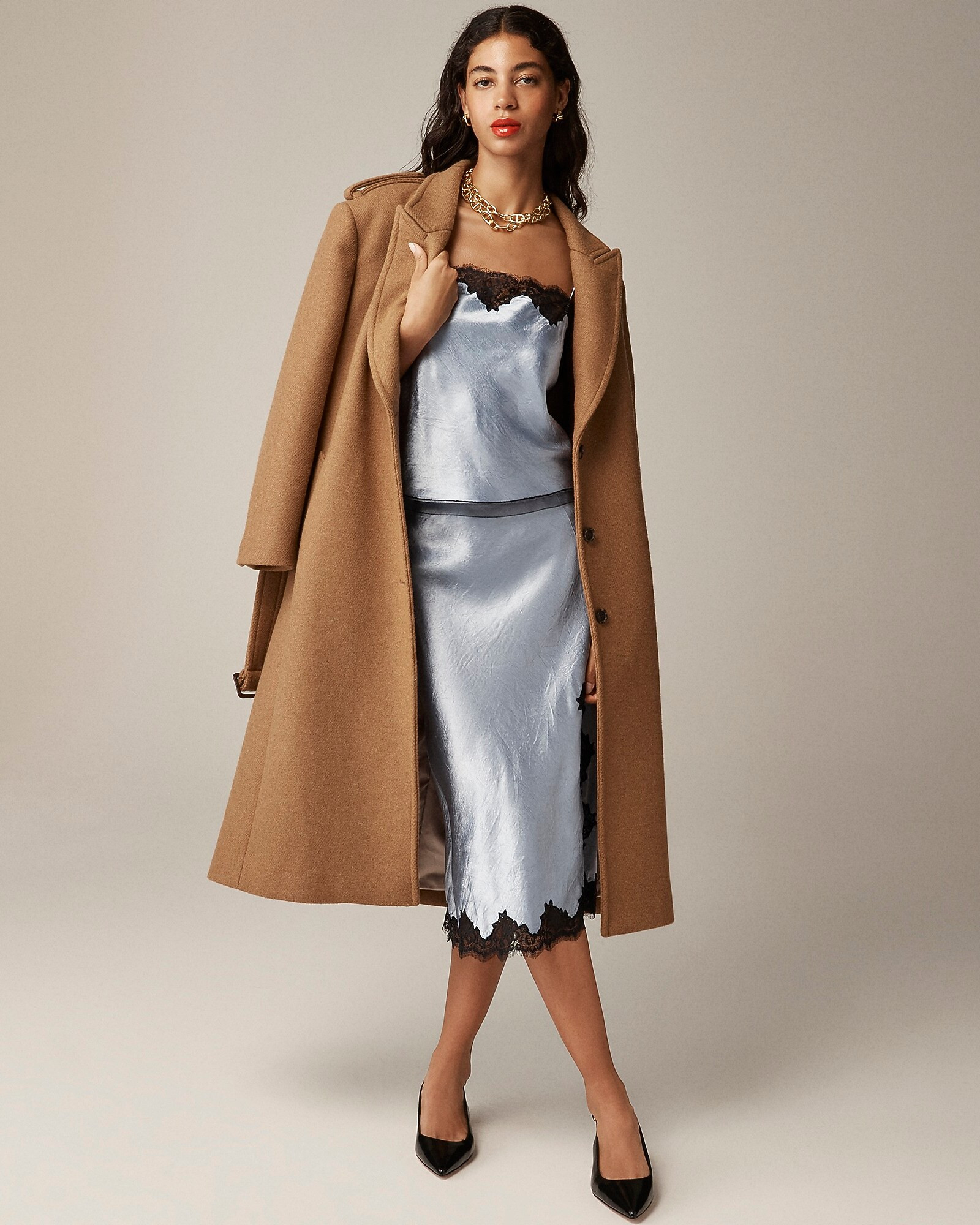 Gwyneth lace-trim slip skirt in textured satin | J. Crew US