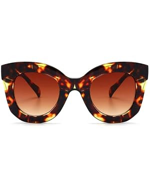 Thick Fashion Butterfly Sunglasses for Women Trendy Round Cat Eye Sun Glasses | Amazon (US)