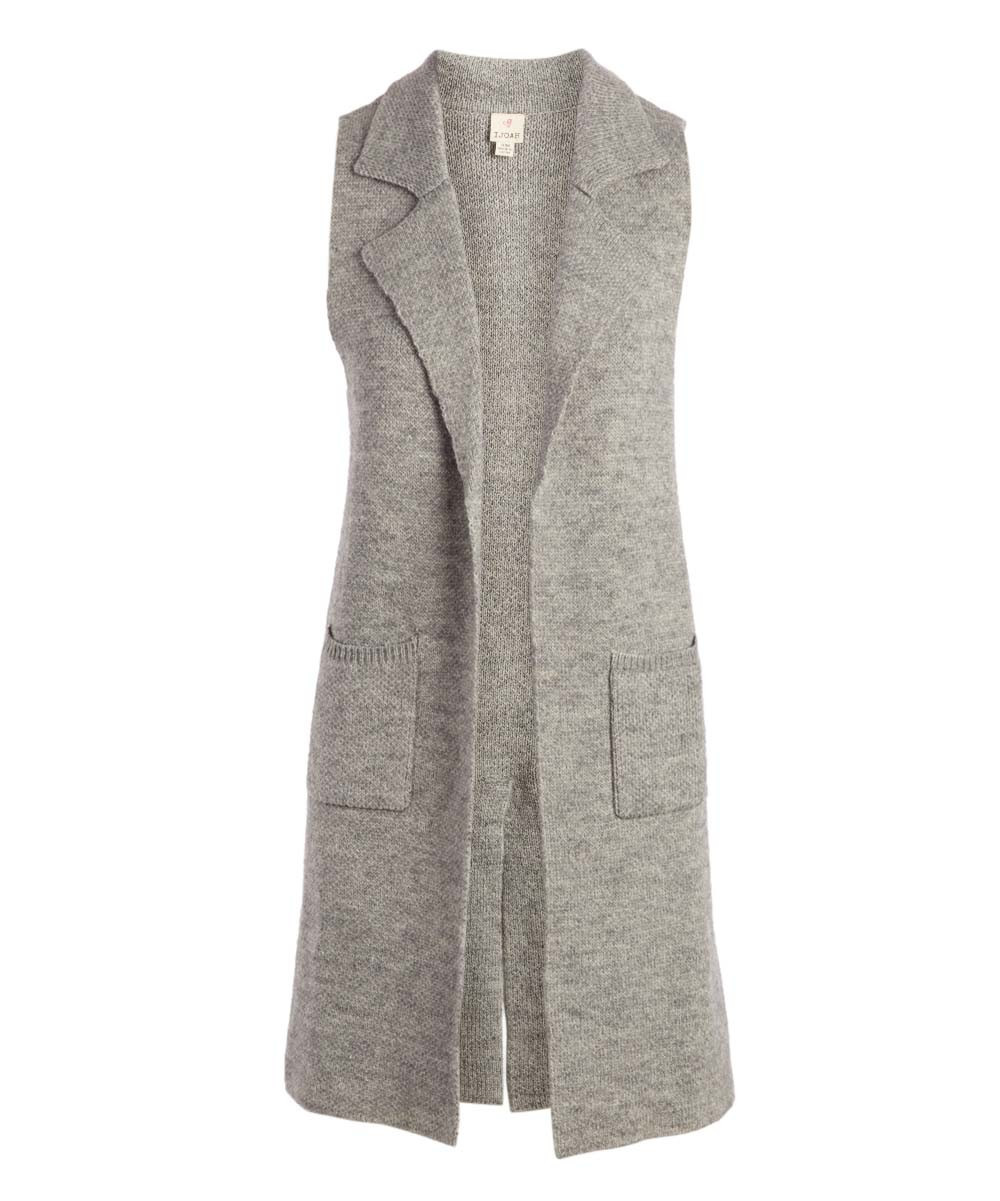 I Joah Women's Sweater Vests H.GREY - Heather Gray Pocket Collared Longline Open Vest - Women | Zulily