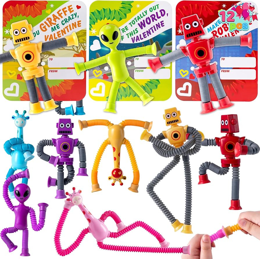 JOYIN 12 Packs Valentine's Day Telescopic Suction Pop Tube with Cards, Kids Toys Party Favors, Cl... | Amazon (US)