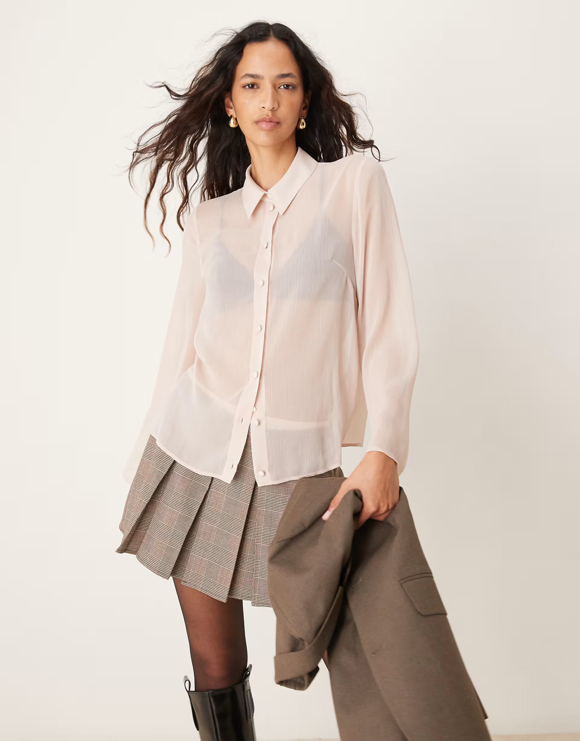 ASOS DESIGN sheer crinkle shirt in pink | ASOS (Global)