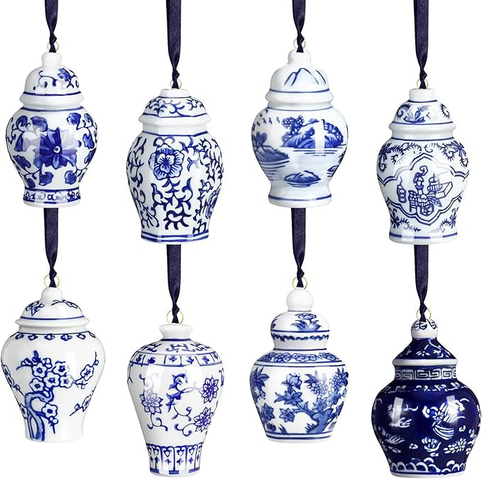 Christmas Mini Ginger Jar Ornaments Chinoiserie Porcelain Hanging Ornaments Blue and White Christ... | Amazon (US)