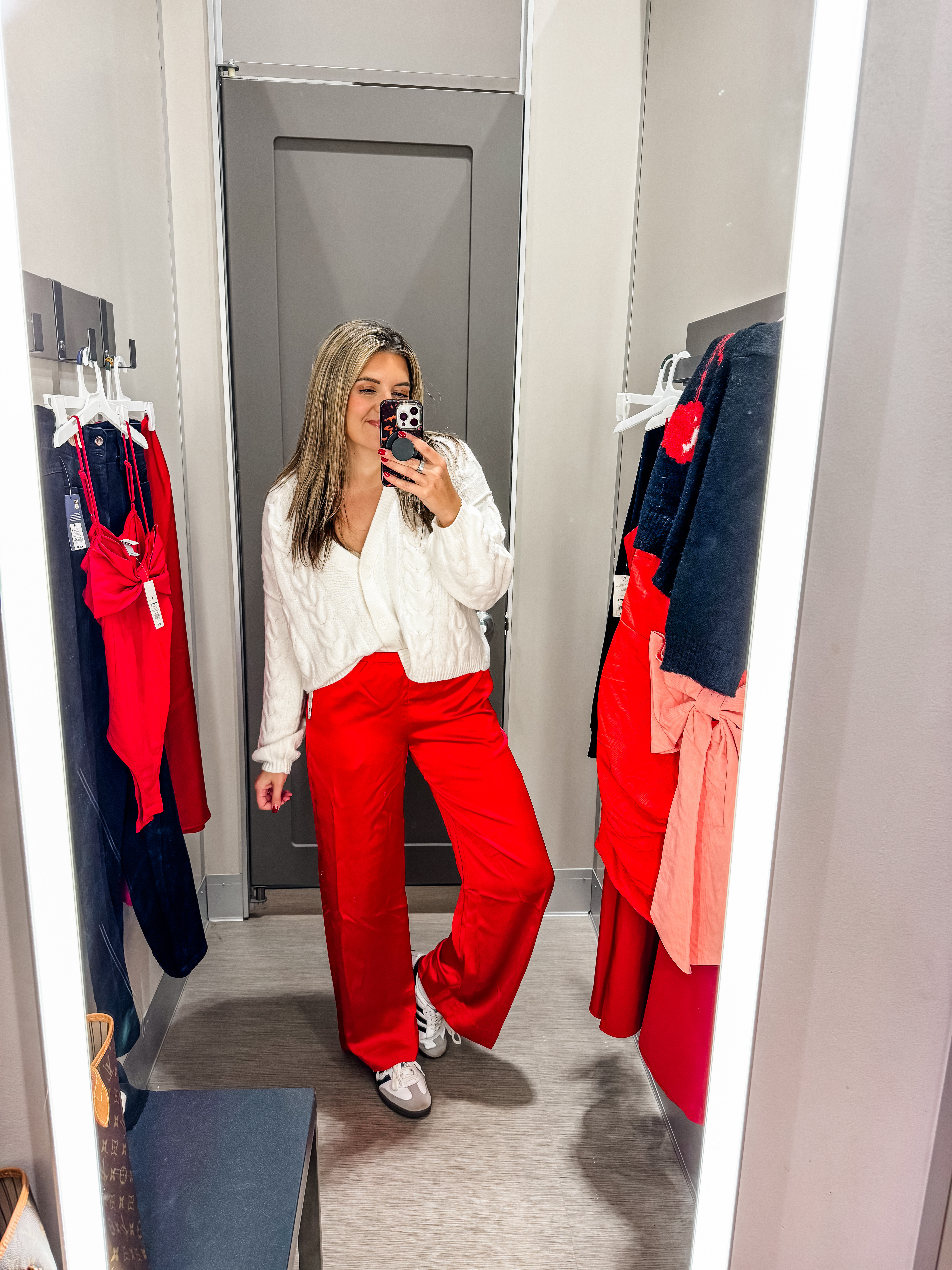 New Target holiday outfits! @targetstyle size 8 try on! New arrivals for holiday parties. 30% off!

Softest ivory cardigan size medium. Size medium red satin pants.
#targetstyle #size8 

#LTKSaleAlert #LTKFindsUnder50 #LTKHoliday