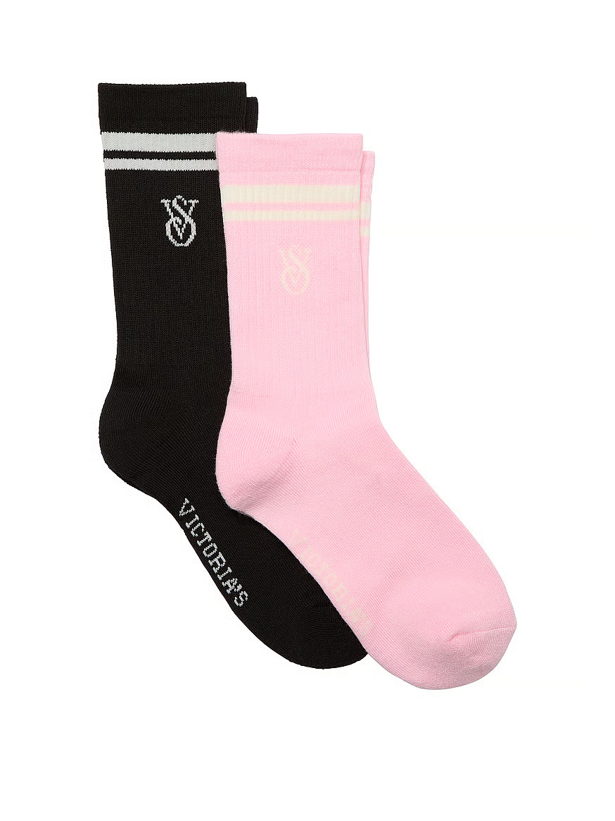 Buy VSX 2-Pack Crew Socks, Black And Petal Pink - Order Socks online - Victoria's Secret US | Victoria's Secret (US / CA )