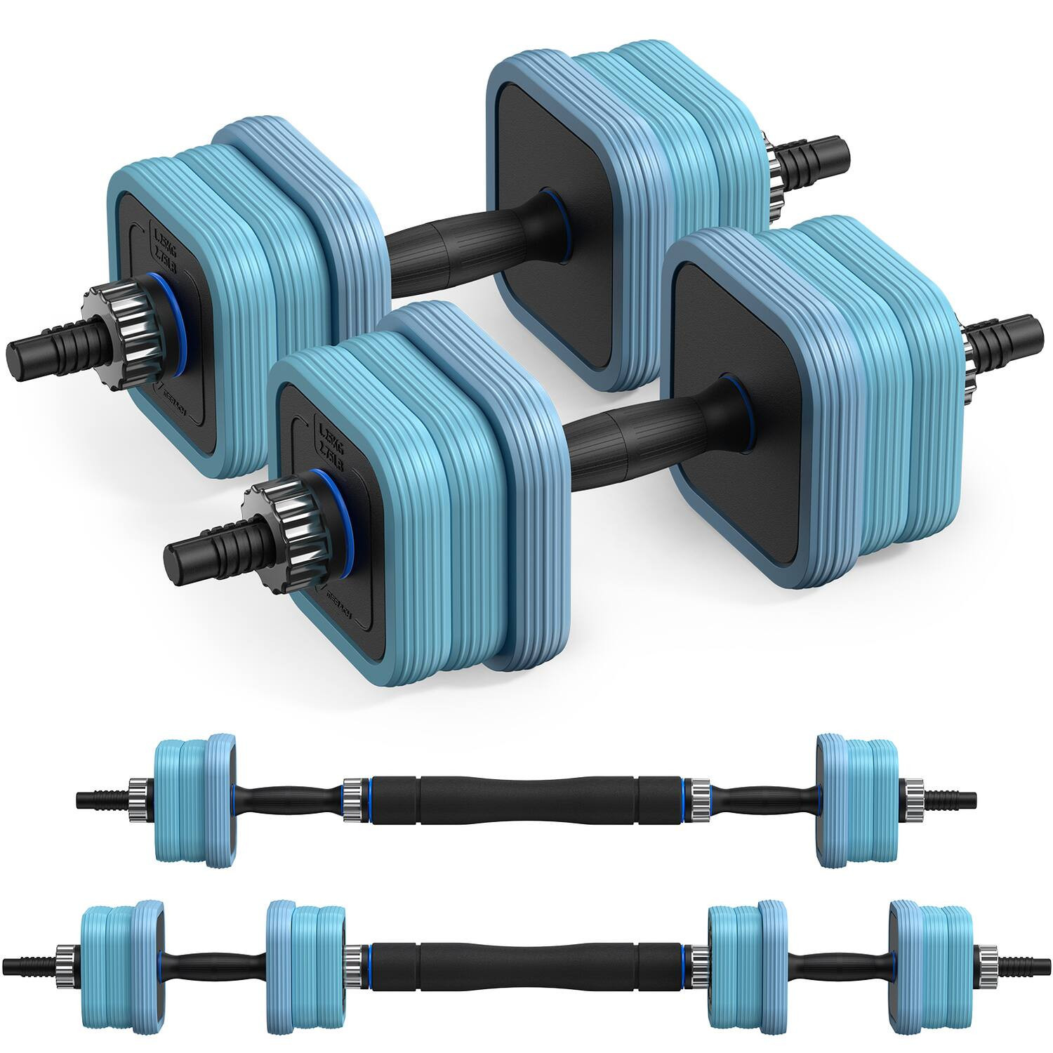 MERACH - 3 in 1 Adjustable Dumbbell Weight Set 22/35/44/88lbs Free Weight Set with Connector Used as Dumbbell Barbell - Blue | Best Buy U.S.