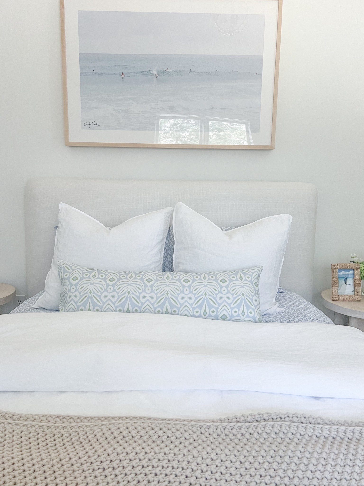This lumbar pillow cover is the perfect finishing piece for my guest room bed & it’s currently on sale! Such a pretty print, and love the little pop of green! This is the linen-cotton canvas material and I added my own pillow insert from Amazon (also linked)!
-
coastal home decor, coastal decor, coastal style, guest room ideas, bedroom ideas, coastal bedding, bed pillows, bed pillow styling, lumbar pillow for bed, coastal pillows, spring pillows, pillow covers, ikat pillow cover, etsy pillow covers, spoonflower pillow covers, bedroom decor, upholstered bed, white beds, pottery barn beds, platform bed, bedroom side table, round side tables, natural wood side tables, coastal nightstands, light wood nightstands, round side tables, small side tables, coastal bedroom furniture, beach house bedroom decor, beach house furniture, neutral bedroom, queen size bed, , guest room decor, linen duvet cover, amazon duvet cover, white duvet cover, amazon down comforter, white linen pillow shams, duvet set, coastal artwork, artwork over bed, large artwork, beach artwork, ocean artwork, nightstand decor, side table decor, woven picture frames, amazon picture frames, marble ring dish, white quilts, pottery barn quilts, white bedding

#LTKSaleAlert #LTKFindsUnder100 #LTKHome