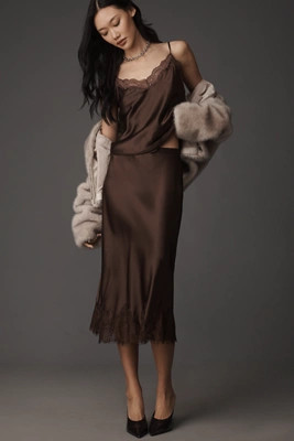 Reformation Carolina Lace-Hem Silk Midi Skirt | Anthropologie (US)