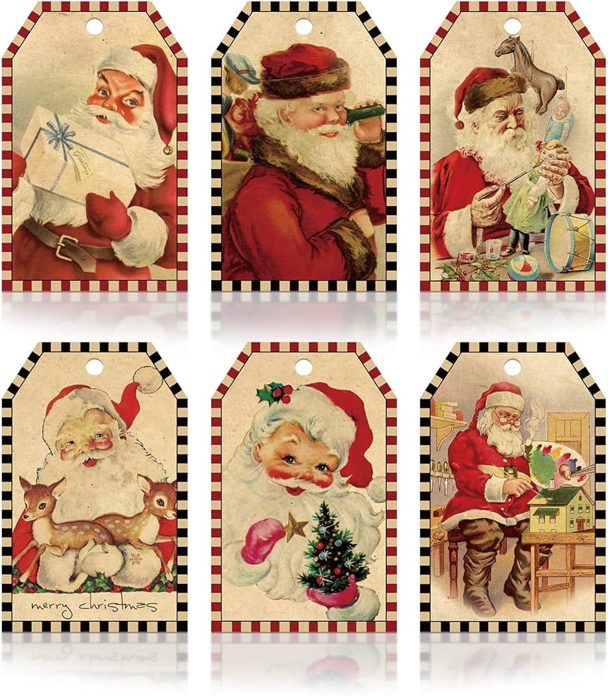 AnyDesign 120Pcs Christmas Santa Claus Gift Tags with 98.4Ft Hemp Rope Vintage Kraft Color Christ... | Amazon (US)