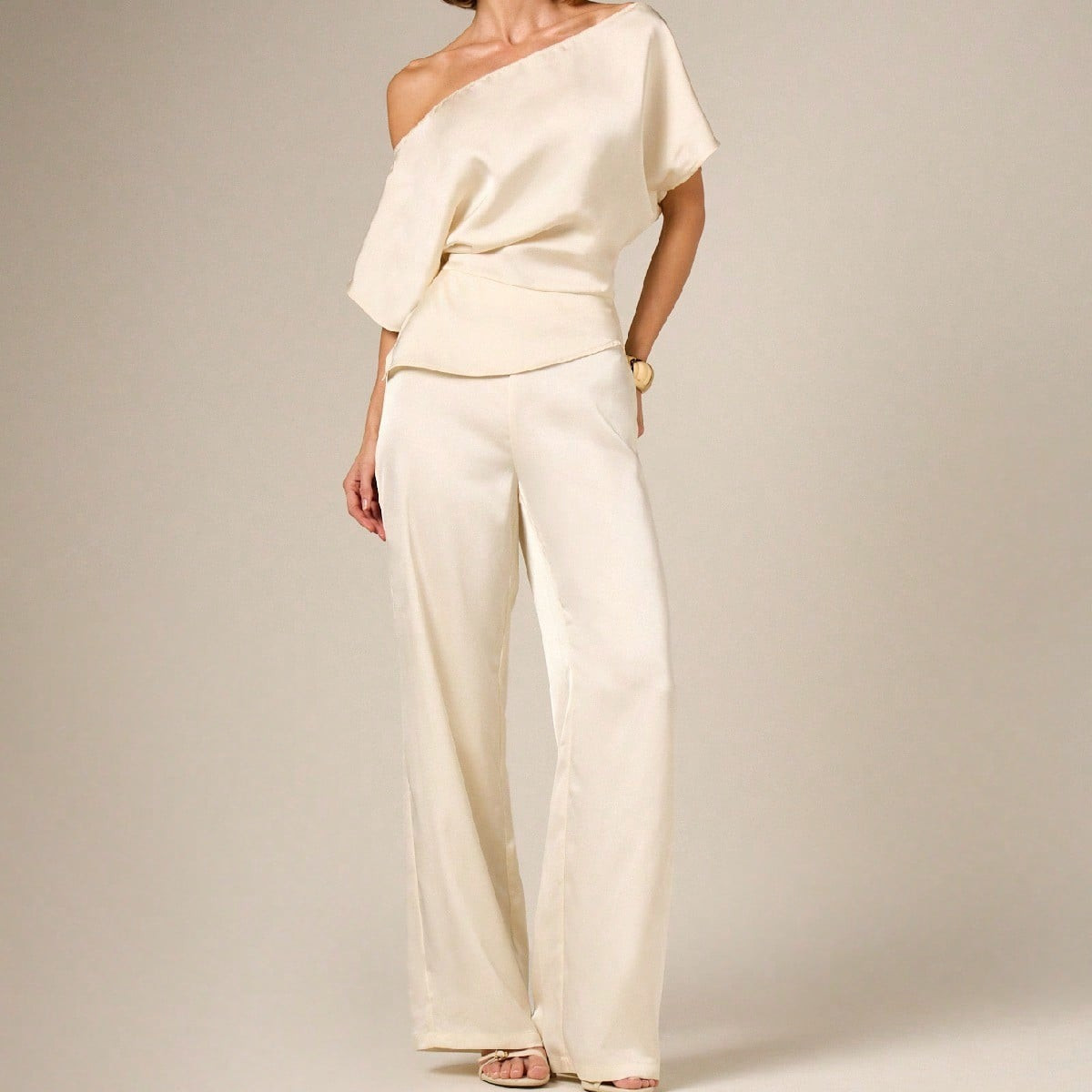 AiiRZ Pantalones Palazzo De Satén De Tiro Alto Y Pierna Ancha Para Mujer, Elegantes Y Fluidos De Longitud Completa, Para Primavera, Verano, Oficina Y Ocasiones Formales | SHEIN