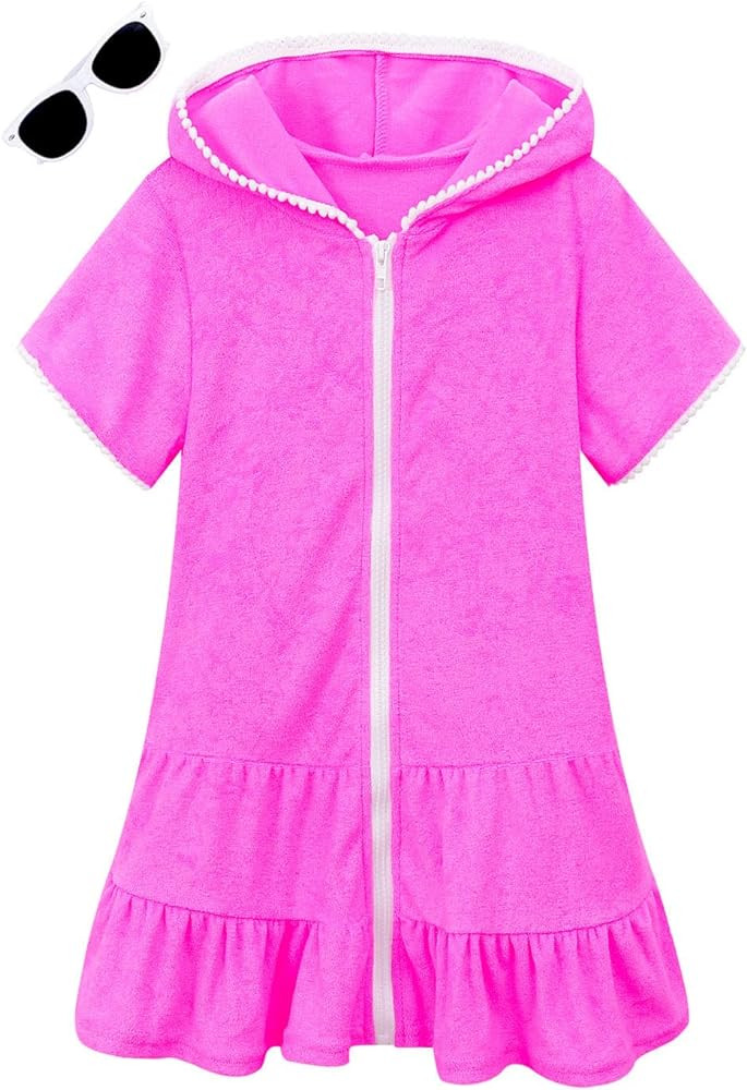 LUCKYGAL Girls Swim Cover Up Kids Swimsuit Coverup Terry Zip-Up Beach Bathing Suit Wraps with Sun... | Amazon (US)
