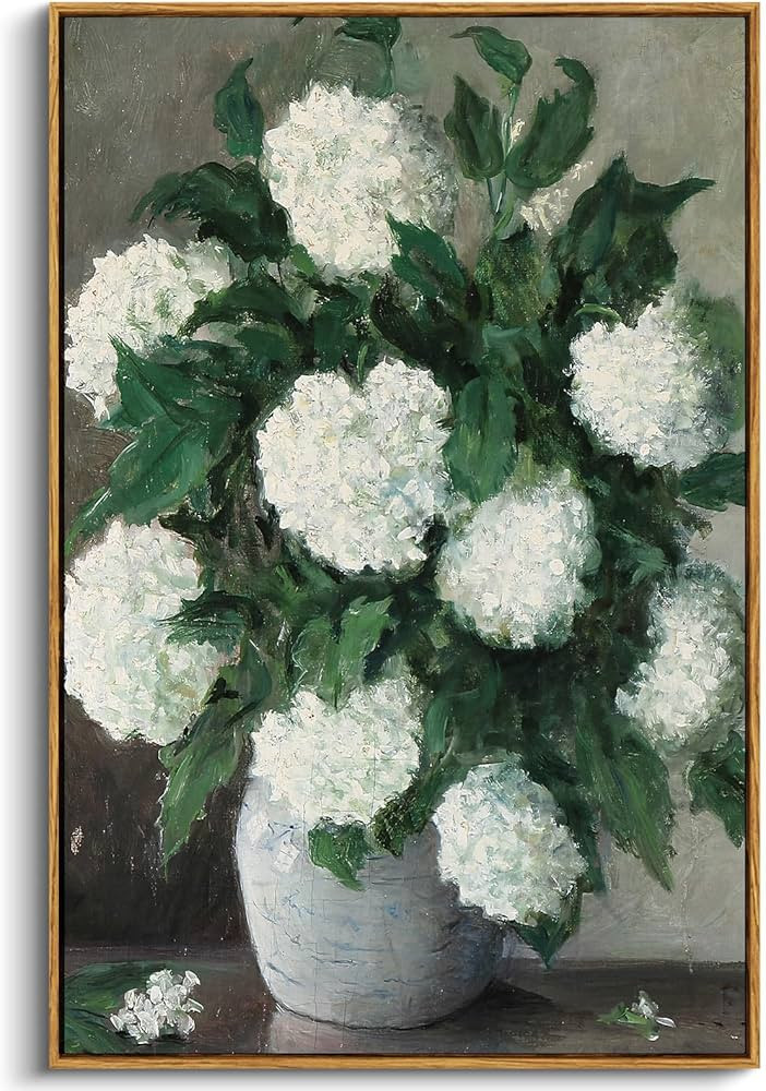 InSimSea Framed Canvas Prints Art Vintage Decor, Home Decor White Hydrangea Paintings Prints, Bot... | Amazon (US)