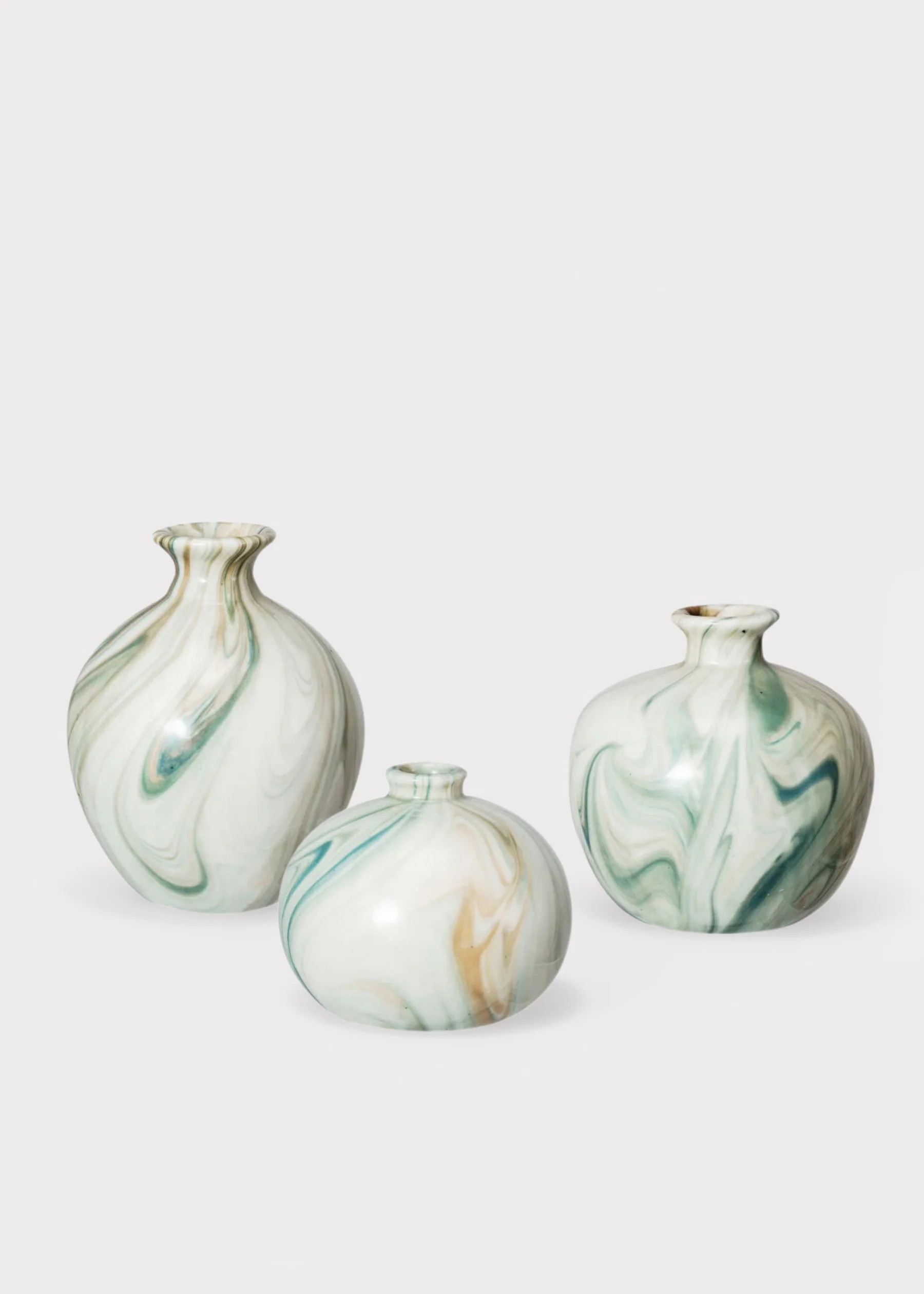 Small Set of 3 Marbled Stoneware Glazed Bud Vases - 3-4.5" | Afloral