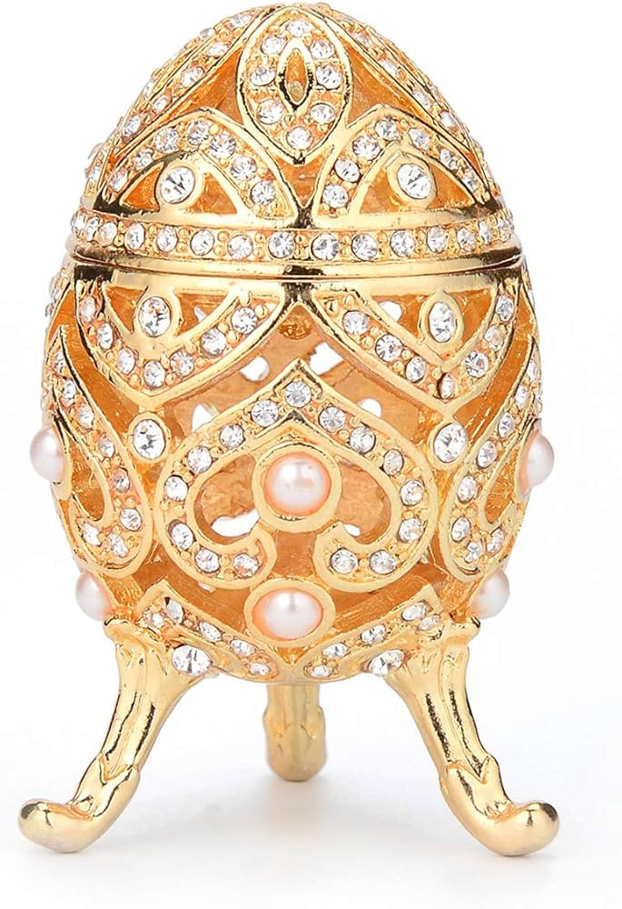 Faberge Egg Jewelry Trinket Box with Hinged Classic Hand-Painted Ornaments Metal Vintage Craft Gi... | Amazon (US)