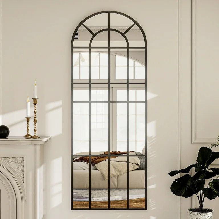 BEAUTYPEAK 69"x 25" Arched Full Length Windowpane Mirror Wall-Decor Mirror,Black | Walmart (US)