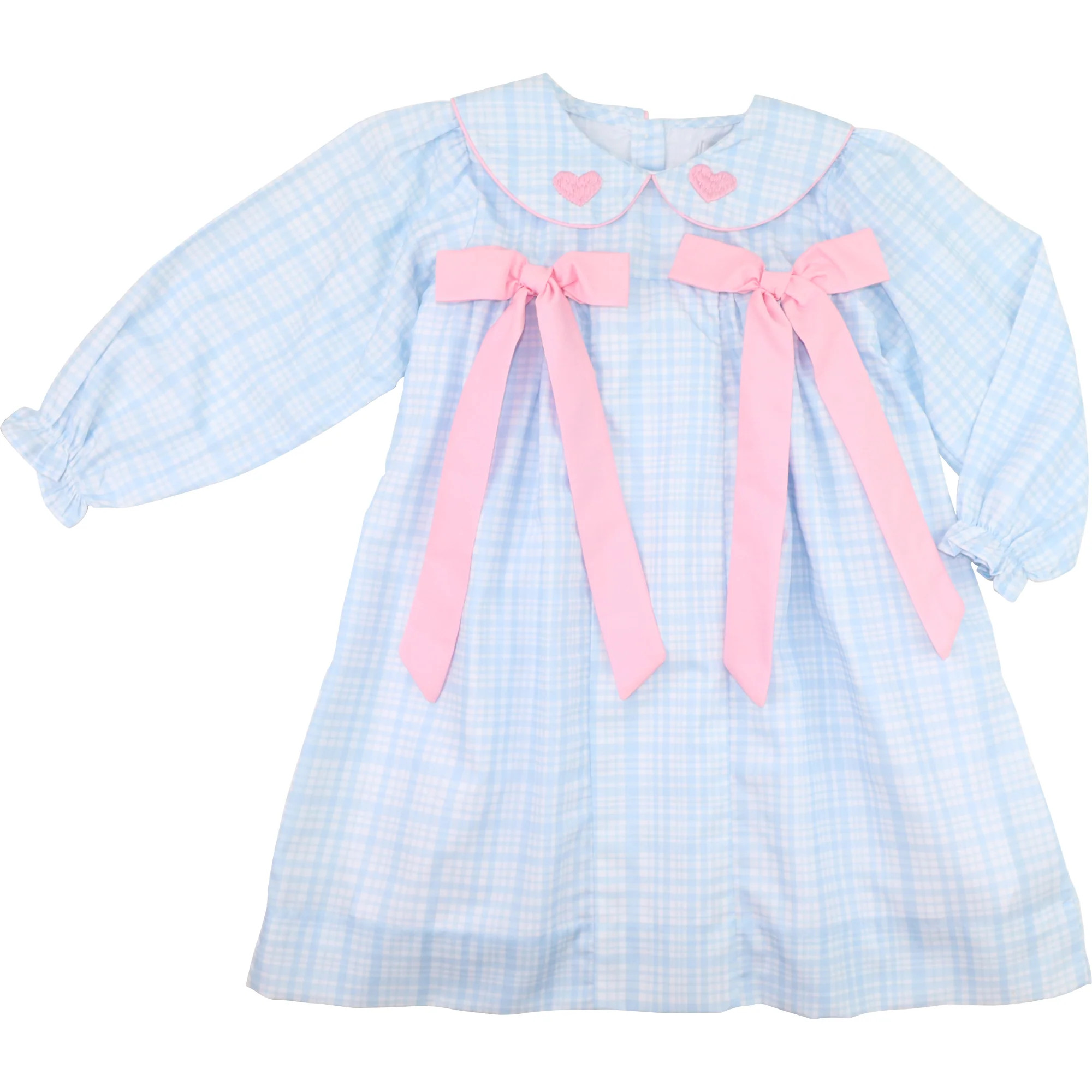 Blue Plaid Bow And Hearts Dress | Cecil and Lou