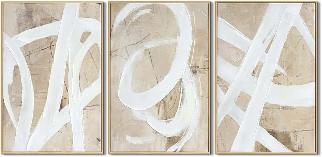 Zessonic Neutral Abstract Wall Art Minimalist White Brown Pastel Paint Strokes Shapes Textured Fr... | Amazon (US)