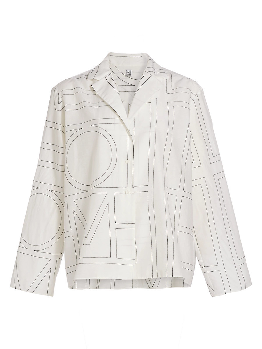 Women's Monogram Cotton-Blend Pajama-Style Top - White Black - Size 10 | Saks Fifth Avenue